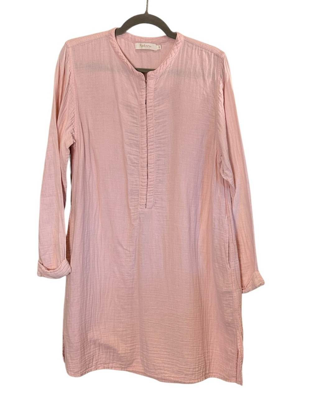 Rabens Saloner Women’s Minimalist Soft Pink 100% Cotton Gauze Mini Dress sz S